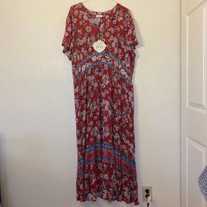 Red long floral dress